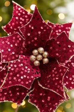 20" x 12" Burgundy Sequin Poinsettia Stem
