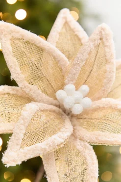20” x 13" Burlap Faux Fur Edge Poinsettia Stem