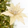 24" x 10" Champagne Glitter Edge & Bead Poinsettia Stem