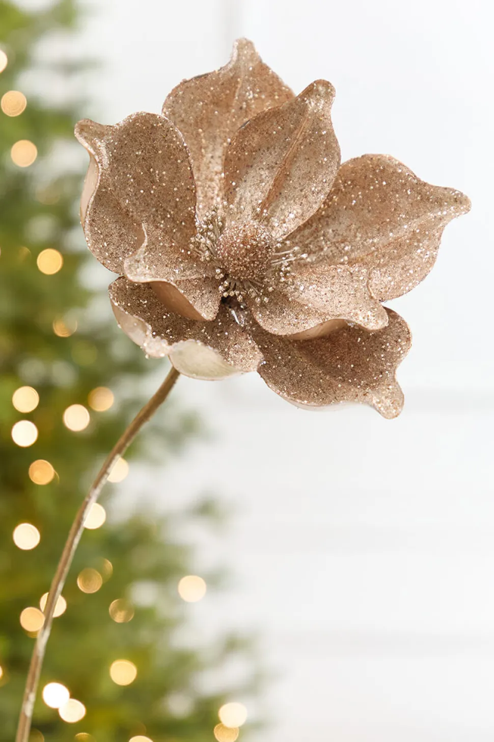 22" x 9.5" Champagne Glitter Magnolia Stem
