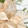 20" x 12" Champagne Jeweled Velvet Poinsettia Stem