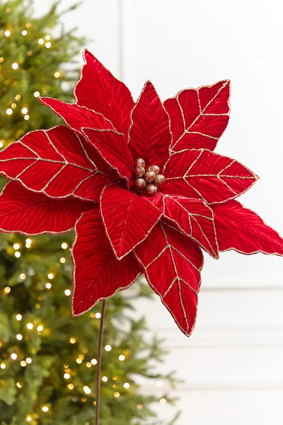 20" x 21” Giant Red Velvet Poinsettia Stem