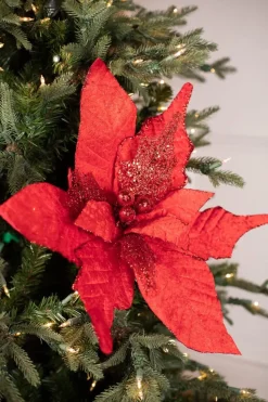21” x 21" Giant Velvet Glitter Poinsettia Stem
