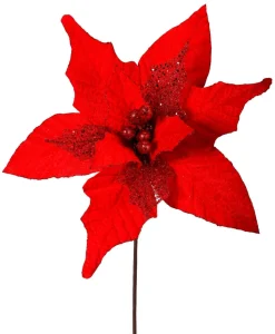 21” x 21" Giant Velvet Glitter Poinsettia Stem