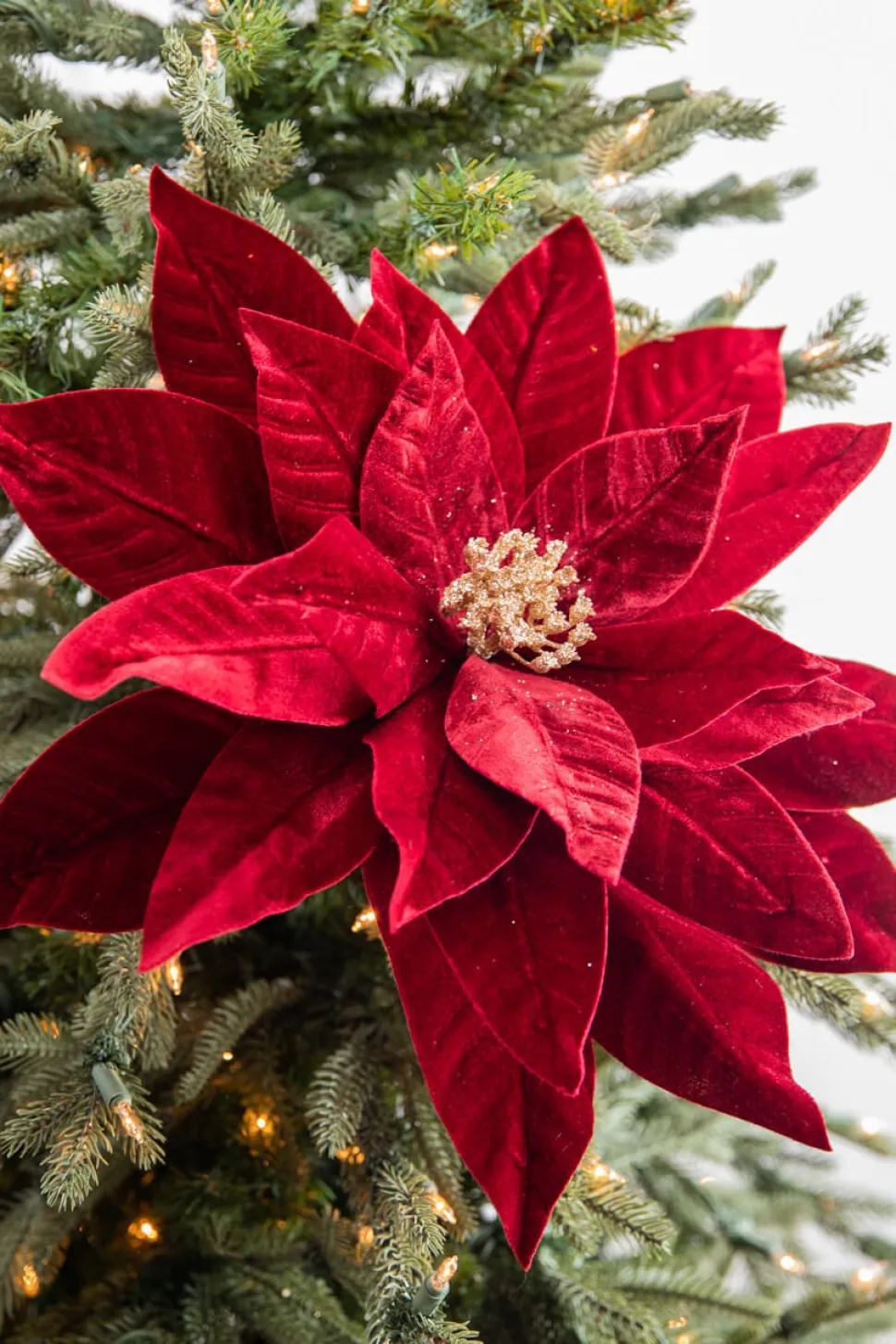 22” x 17” Giant Velvet Poinsettia Stem - Burgundy