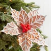 22" x 12" Ginger and White Frosted Poinsettia Stem with Red Berries