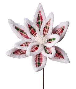 24” x 13" Glitter Fur Edge Plaid Poinsettia Stem