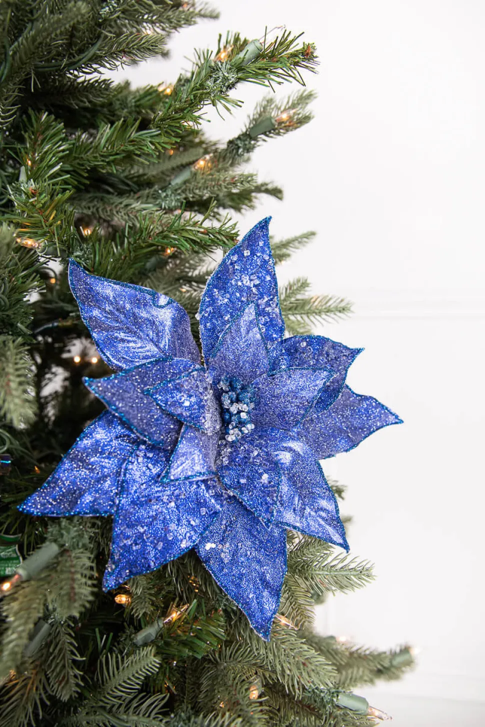 24” x 11" Glitter Iced Poinsettia Stem - Midnight Blue