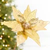 24" x 10" Gold Glitter Edge & Bead Poinsettia Stem