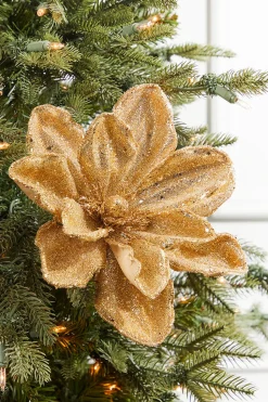 24" x 10" Gold Micro Beaded Sequins Magnolia Stem