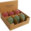 3" x 5" Green and Red Pinecone Ornaments - Set of 6