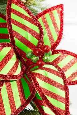 23" x 12" Green and Red Stripe Poinsettia Stem