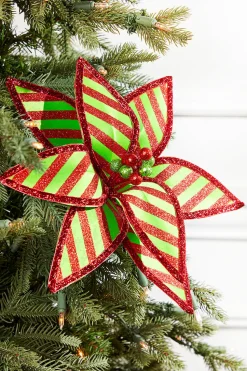 23" x 12" Green and Red Stripe Poinsettia Stem