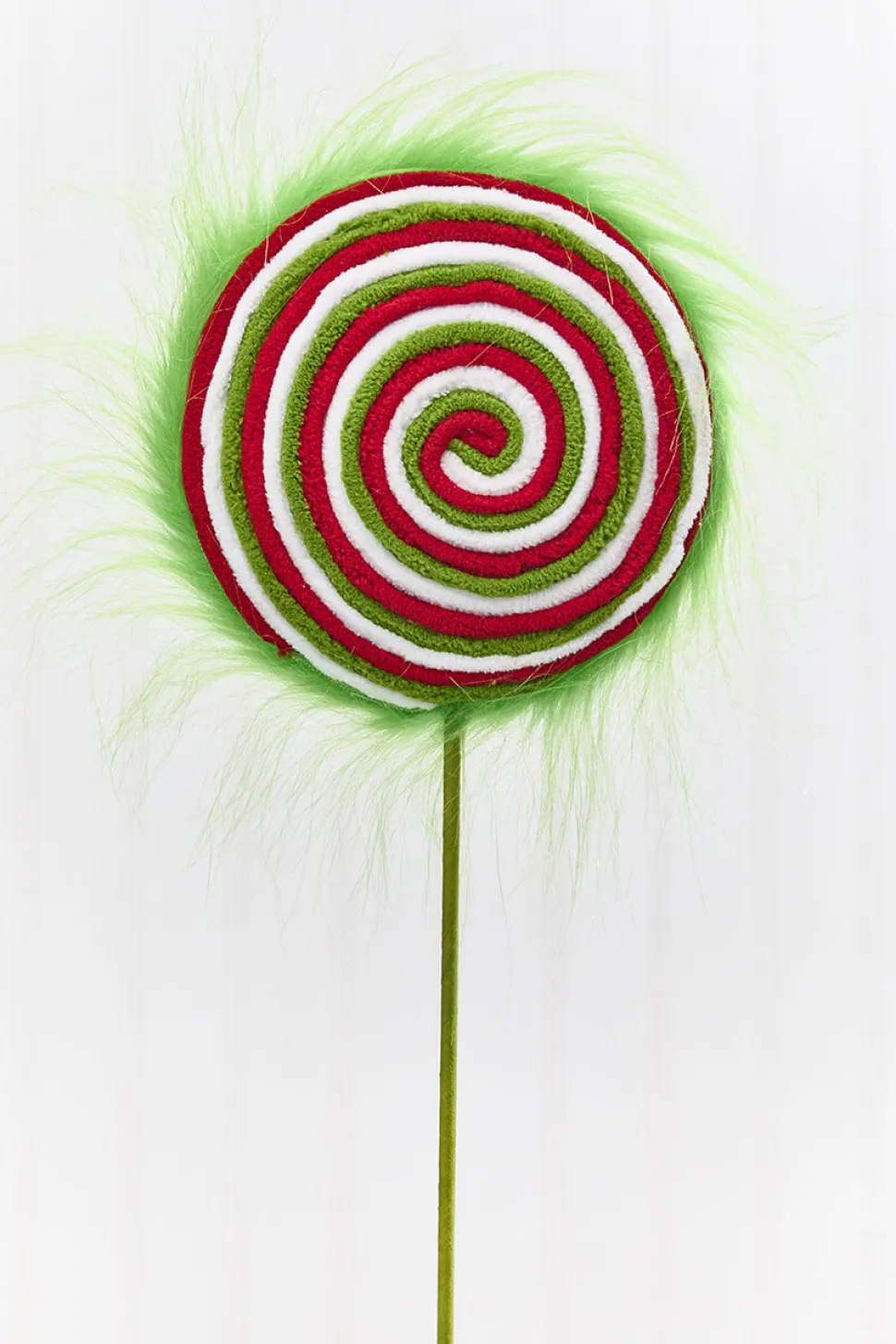 19.5" x 6.5” Green, Red & White Furry Lollipop Spray