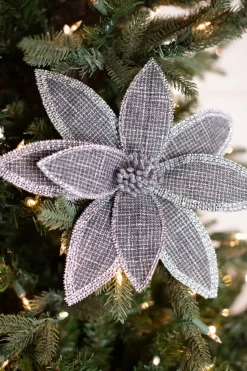 22” x 12.5" Grey Linen Jewel Poinsettia Stem
