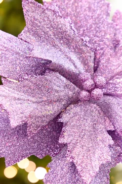 19" x 13.5" Lavender Glitter Poinsettia Stem
