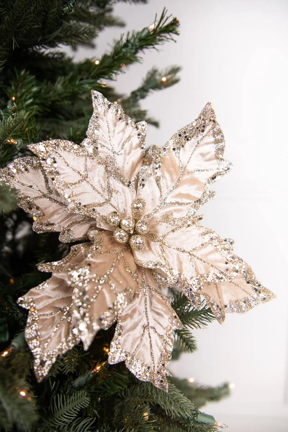24” x 12" Leafy Champagne Poinsettia Stem
