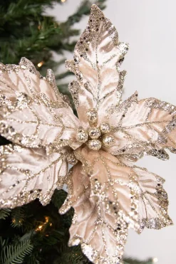 24” x 12" Leafy Champagne Poinsettia Stem