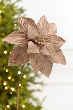 22" x 11.5" Light Brown Velvet Glitter Poinsettia Stem