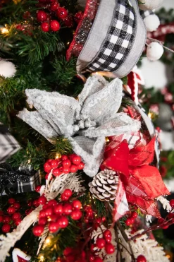 22” x 12.5" Linen Frost Poinsettia Stem - Gray
