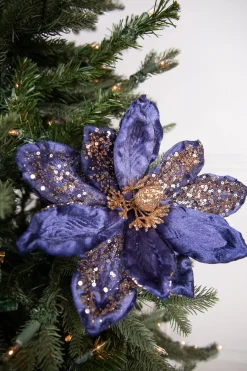 24” x 11" Magnolia Stem - Midnight Blue with Gold Glitter