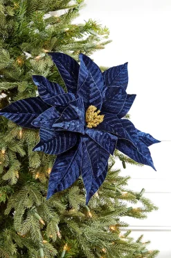 22" x 17" Midnight Blue with Gold Large Poinsettia Stem