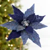24" x 10" Navy Glitter Edge & Bead Poinsettia Stem