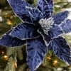 24” x 12.5" Navy Glitter Edge Velvet Poinsettia Stem