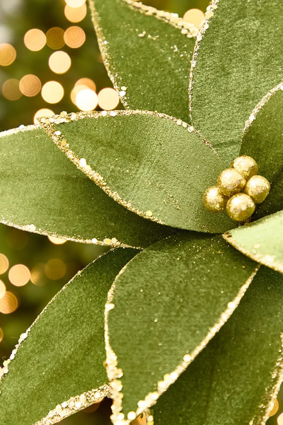 20" x 15" Olive Velvet Glitter Poinsettia Stem