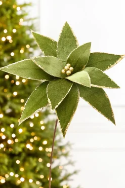 20" x 15" Olive Velvet Glitter Poinsettia Stem