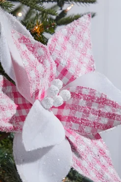 19" x 12" Pink & White Checkered Poinsettia Pick