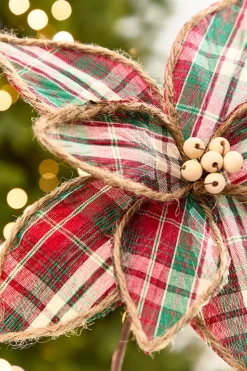 19" x 12" Plaid Poinsettia Stem