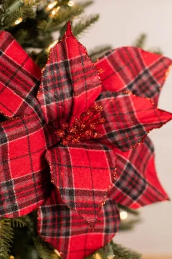 22” x 13” Plaid Poinsettia Stem Red