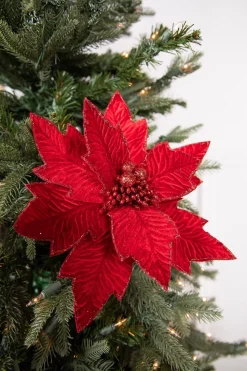 24” x 11" Poinsettia Stem - Red with Red Glitter