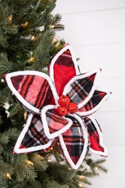 22” x 11" Red and Black Plaid with Red Bells Poinsettia Stem