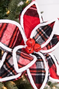 22” x 11" Red and Black Plaid with Red Bells Poinsettia Stem