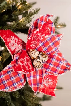 22” x 11” Red and Blue Plaid Poinsettia Stem