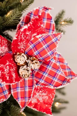 22” x 11” Red and Blue Plaid Poinsettia Stem