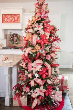 22” x 11" Red and White Poinsettia Stem with Red Berries