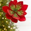 22" x 11" Red & Apple Green Glitter Poinsettia Stem