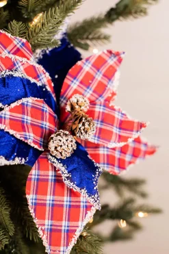 22” x 11" Red & Blue Plaid Poinsettia Stem