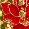 19" x 10" Red & Gold Glitter Magnolia Stem