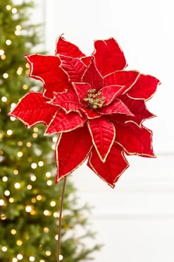 19" x 14" Red & Gold Poinsettia Stem