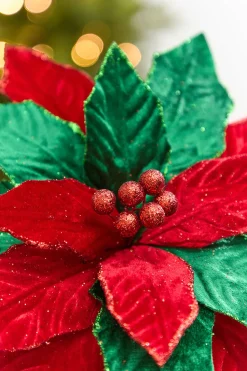 20" x 12" Red & Green Poinsettia Stem
