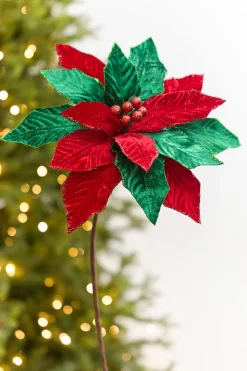 20" x 12" Red & Green Poinsettia Stem