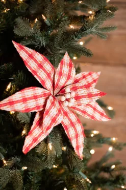 22” x 12.5" Red/Natural Check Poinsettia Stem