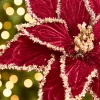 19" x 13" Red & Platinum Velvet Poinsettia Stem