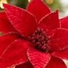 24” x 12" Red Velvet Glitter Edge Jewel Poinsettia Stem
