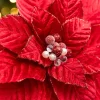 19" x 15" Red Velvet Jewel Poinsettia Stem