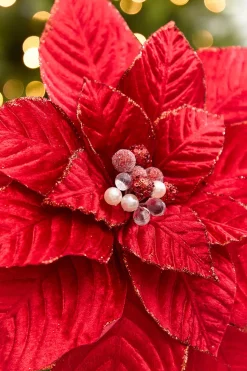 19" x 15" Red Velvet Jewel Poinsettia Stem